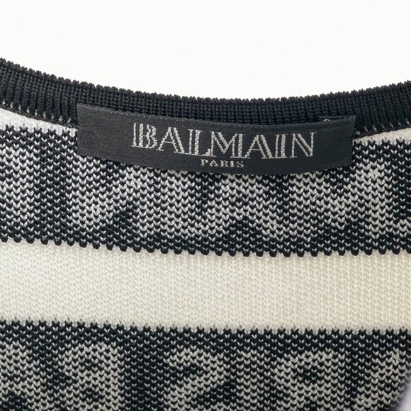 Balmain Black & White Knit All-Over Logo-Stripe Bodysuit - Picture 7 of 9